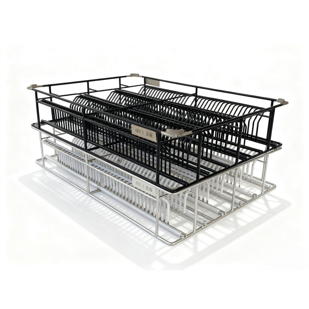 Perforated plastic coated anti-scratch basket frame detail
