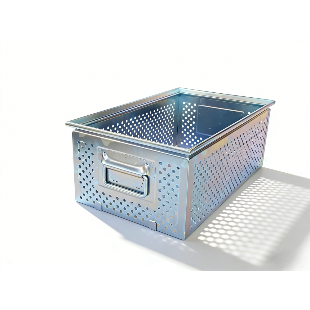Perforated plate stainless steel cleaning basket