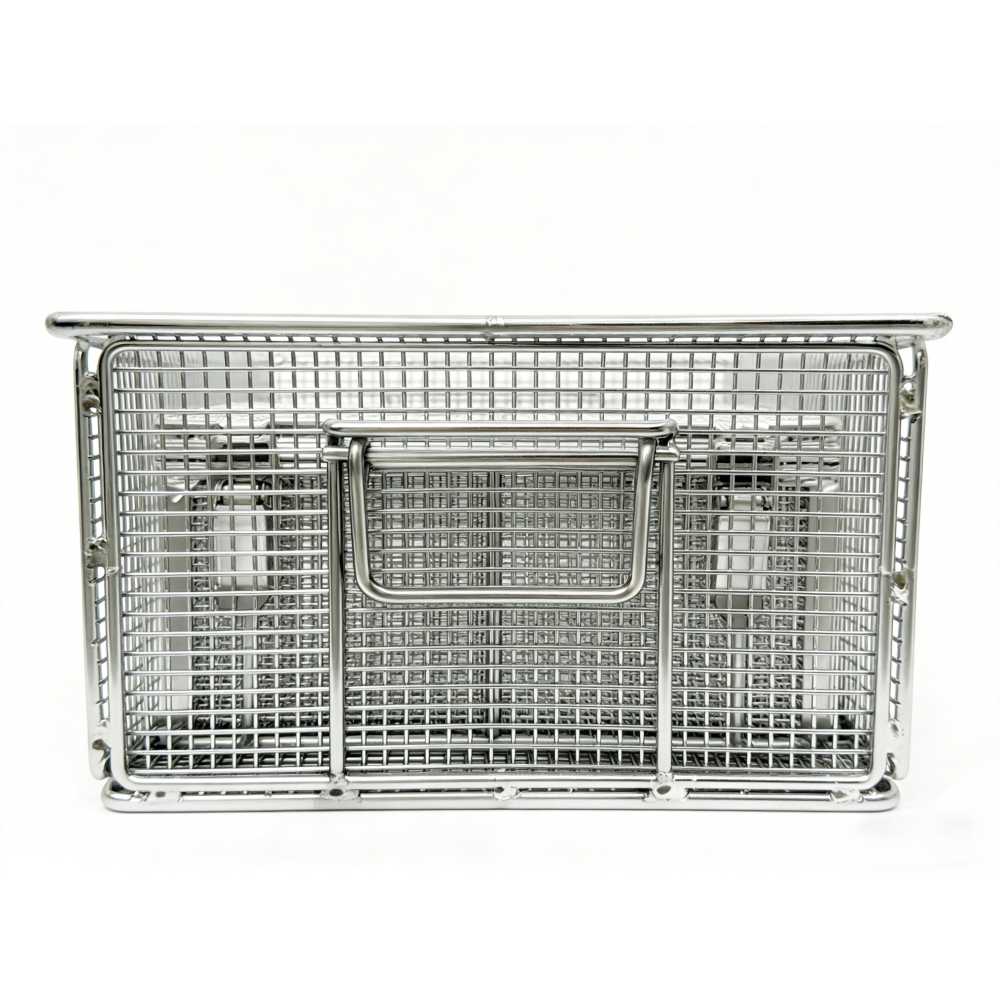 Side view of the AUKE outer basket frame, closed lid and inner basket assembly